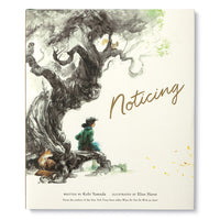 Compendium Noticing book cover with a watercolor of a child sitting beneath a large twisted tree