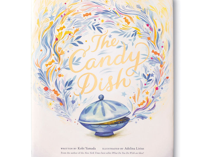 Compendium The Candy Dish book, a cream cover with a swirling watercolor wreath around a blue candy dish