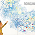 Compendium The Candy Dish book open to a child gazing at swirling blue feathers and stars