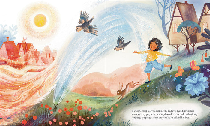 Compendium The Candy Dish book open to a child in a meadow with birds and a rabbit