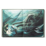 Compendium The Storyteller's Almanac open to a watercolor of an underwater sea creature scene