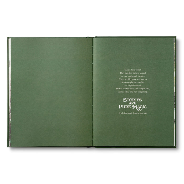 Compendium The Storyteller's Almanac open to the green Stories of Pure Magic title page