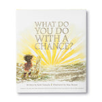 Compendium What Do You Do With a Chance book cover, a child reaching for a golden paper bird under a yellow sunburst