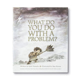 Compendium What Do You Do With a Problem book cover, a child in a gray storm holding an umbrella