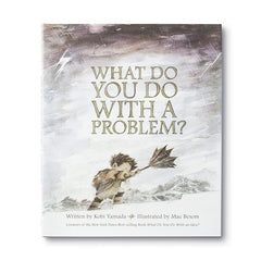 Compendium What Do You Do With a Problem book cover, a child in a gray storm holding an umbrella