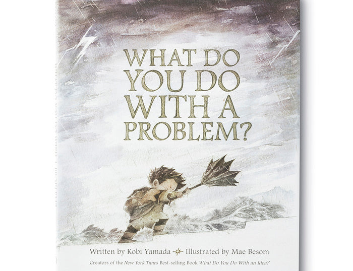 Compendium What Do You Do With a Problem book cover, a child in a gray storm holding an umbrella
