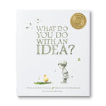 Compendium What Do You Do With an Idea book cover, a child looking at a small golden egg with a crown, New York Times bestseller