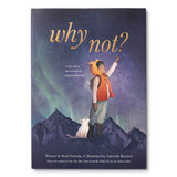 Compendium Why Not book cover, a child and a fox on a mountain under the northern lights