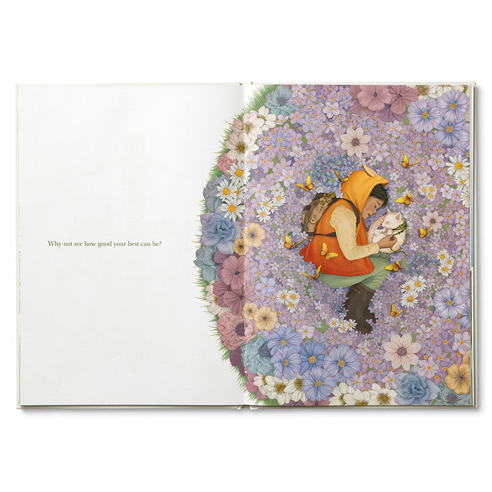 Compendium Why Not book open to a child sitting in a circle of colorful flowers