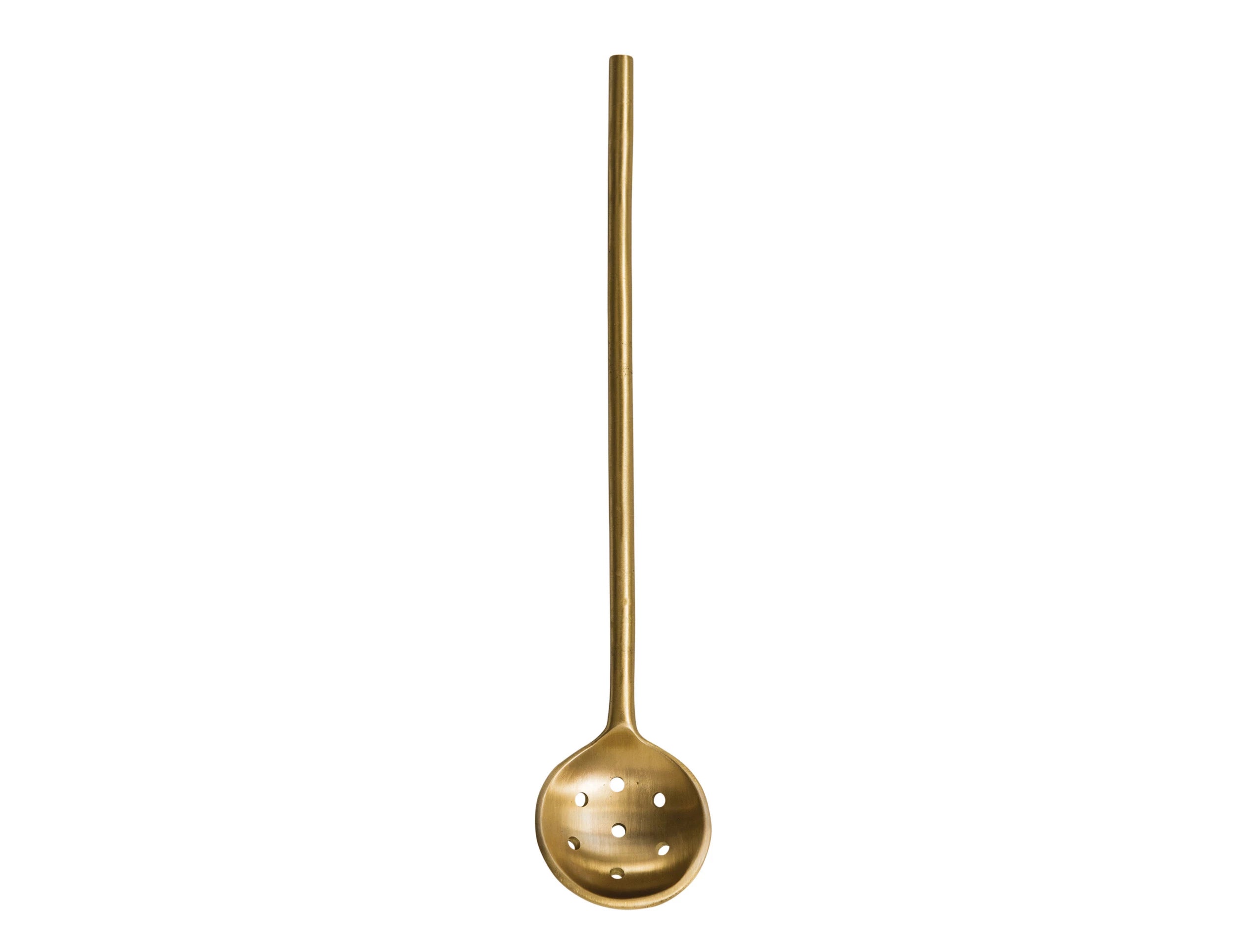 Creative Co-Op Brass Olive Spoon, a slim gold-tone spoon with a small round bowl