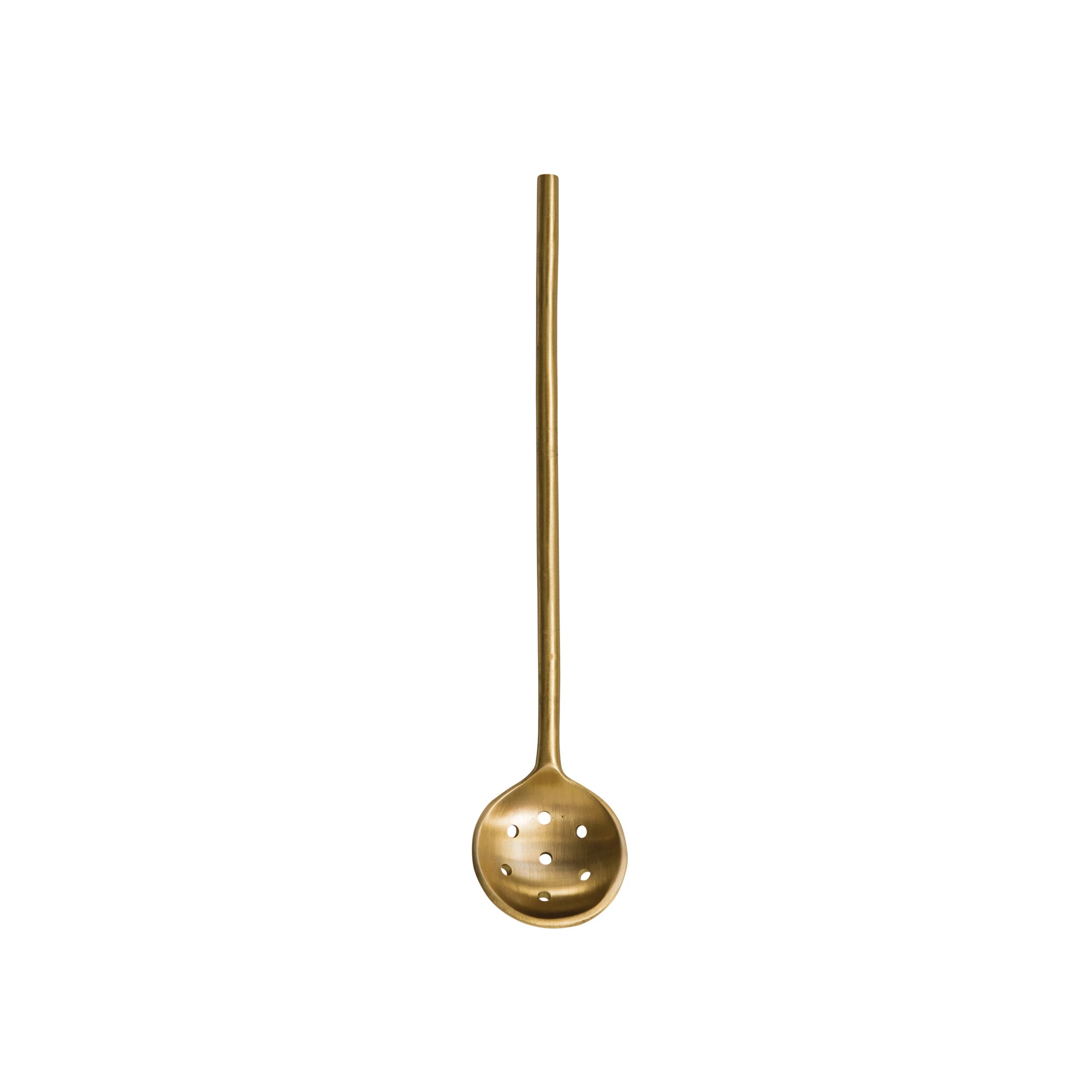 Creative Co-Op Brass Olive Spoon, a slim gold-tone spoon with a small round bowl