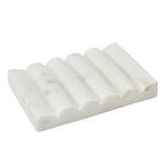 Creative Co-Op Carved Marble Soap Dish, a white marble dish with ridged grooves