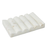 Creative Co-Op Carved Marble Soap Dish, a white marble dish with ridged grooves