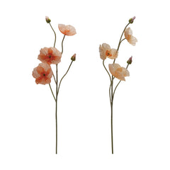 Creative Co-Op Faux Poppy Flowers, two peach and coral artificial poppy stems on white