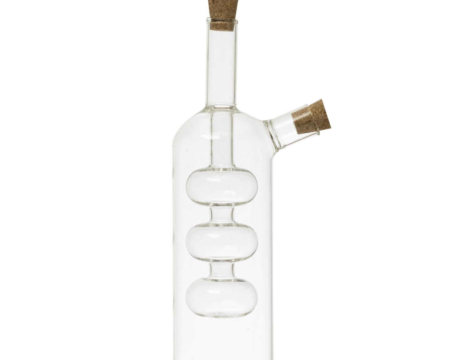 Creative Co-Op Glass Oil and Vinegar Cruet, a two-chamber glass bottle with cork stoppers