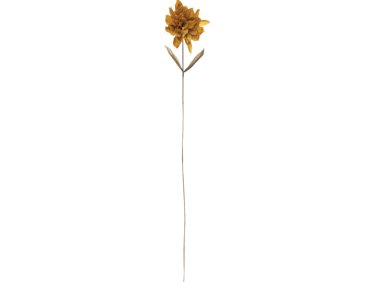 Creative Co-Op Paper Flower Pick in Mustard, a single yellow paper flower on a long wire stem