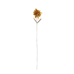 Creative Co-Op Paper Flower Pick in Mustard, a single yellow paper flower on a long wire stem