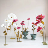 Creative Co-Op Paper Flowers with Stands in white, burgundy and red arranged with green urns