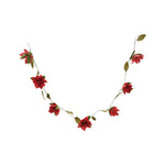 Handmade paper poinsettia garland in red and green on jute rope