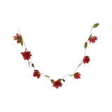 Handmade paper poinsettia garland in red and green on jute rope