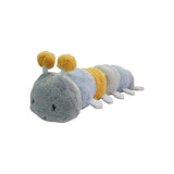 Creative Co-Op Plush Caterpillar, a soft striped caterpillar in blue, mustard and gray with pom antennae