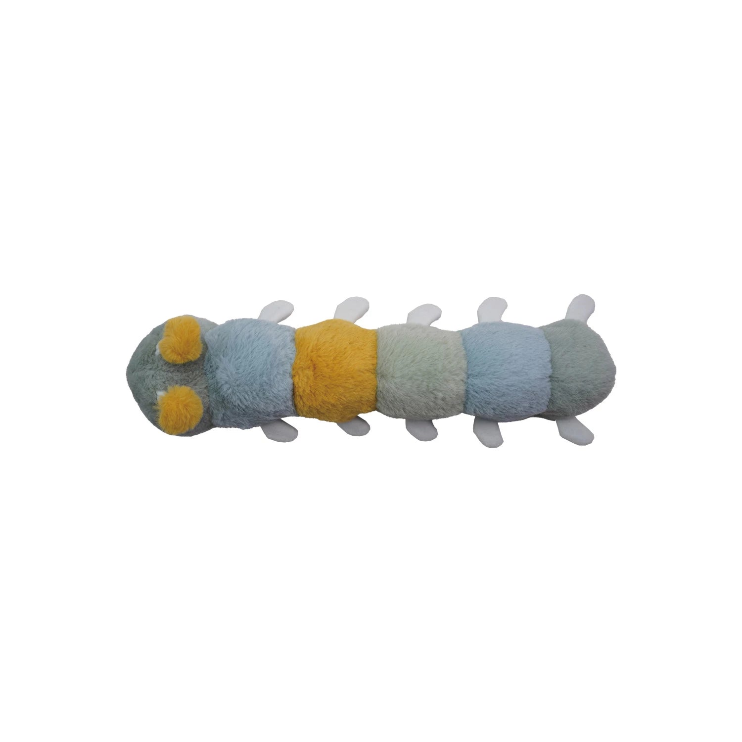 Creative Co-Op Plush Caterpillar, top view showing the striped segments