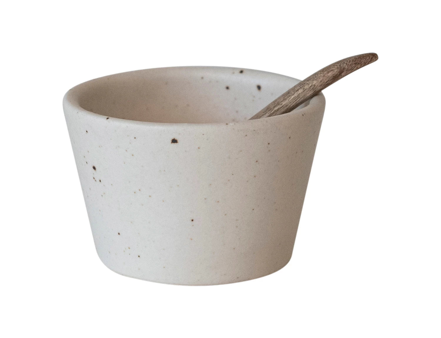 Creative Co-Op Stoneware Bowl with the Mango Wood Spoon resting inside