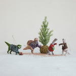 Wool felt dinosaur ornament in a knit sweater, detail