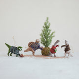 Wool felt dinosaur ornament in a knit sweater, detail