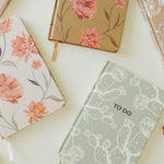 Desert Sol Floral Gesture hardcover notebooks and the Desert Intentions To Do notebook together