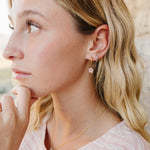 Profile close up of the Desert Sol Petal Hoop Earrings in pink