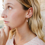 Profile close up of the Desert Sol Petal Hoop Earrings in pink
