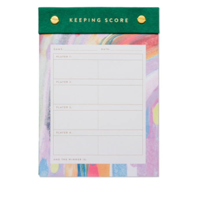 Game Score Post Bound Pad, a post bound game score pad for cards, dominoes, charades and trivia