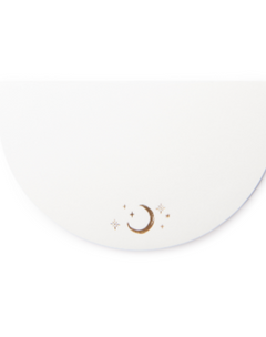Half Moon Notepad Celestial, a half moon shaped notepad printed with a celestial design