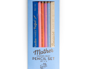 Mother Knows Best Pencil Set, a set of pencils printed with sayings under the title Mother Knows Best