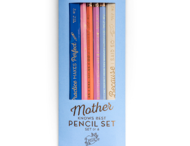 Mother Knows Best Pencil Set, a set of pencils printed with sayings under the title Mother Knows Best