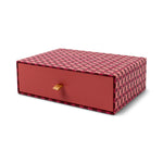 Designworks Notecards Set of 16 in a deep red patterned slide-out drawer box