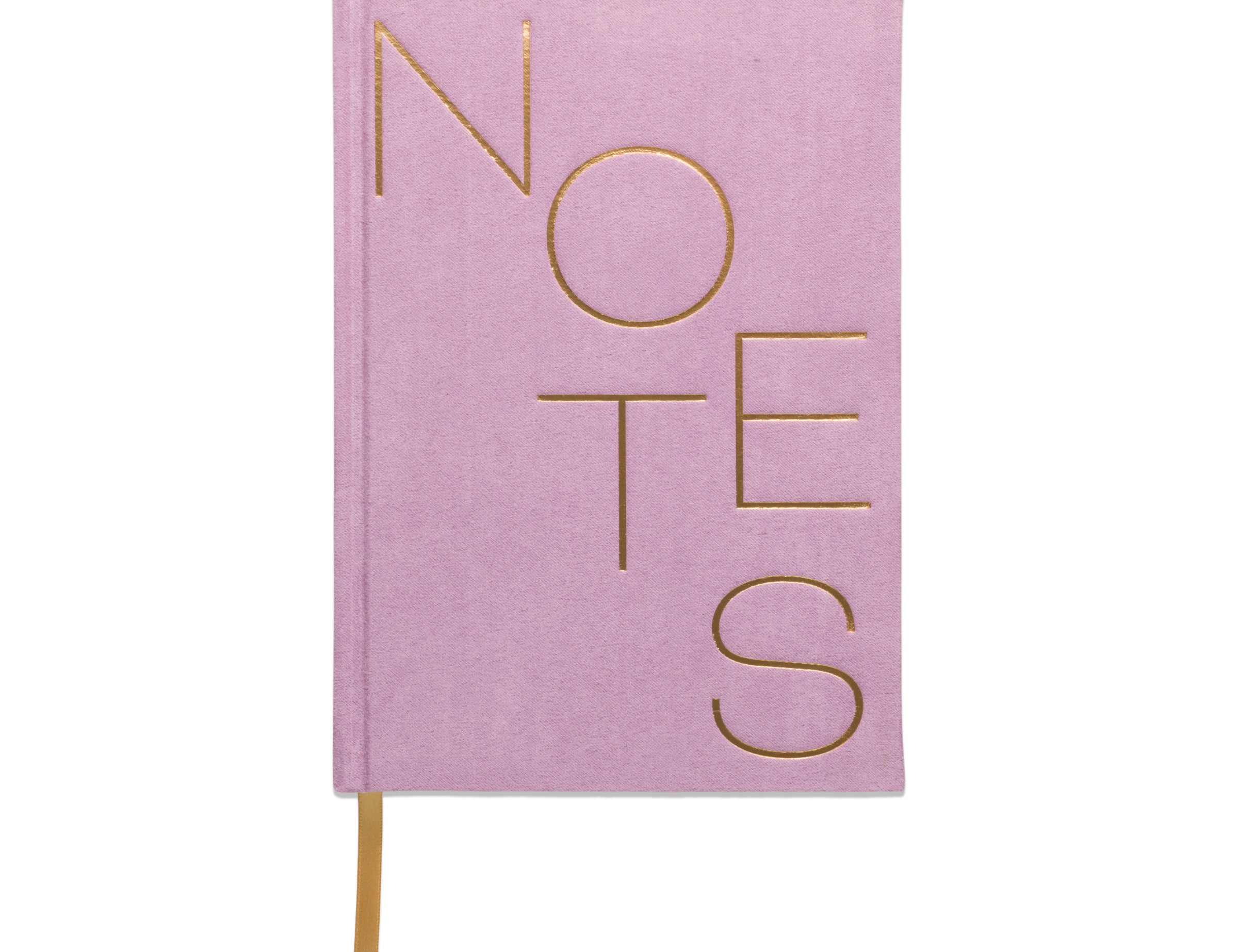 NOTES Hard Cover Suede Cloth Journal, a pink hardcover journal with a sueded paper cover and NOTES lettered in gold
