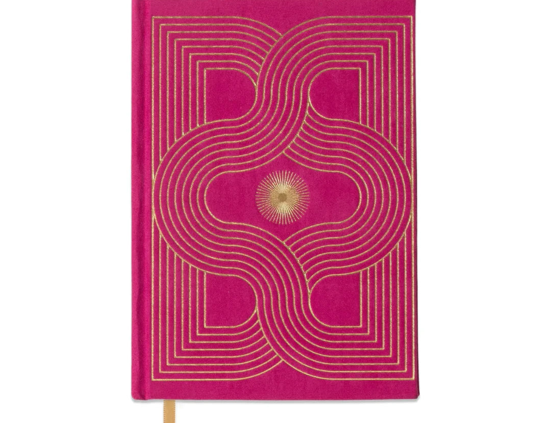 Radiant Journal, a suede cloth journal with a gold geometric design