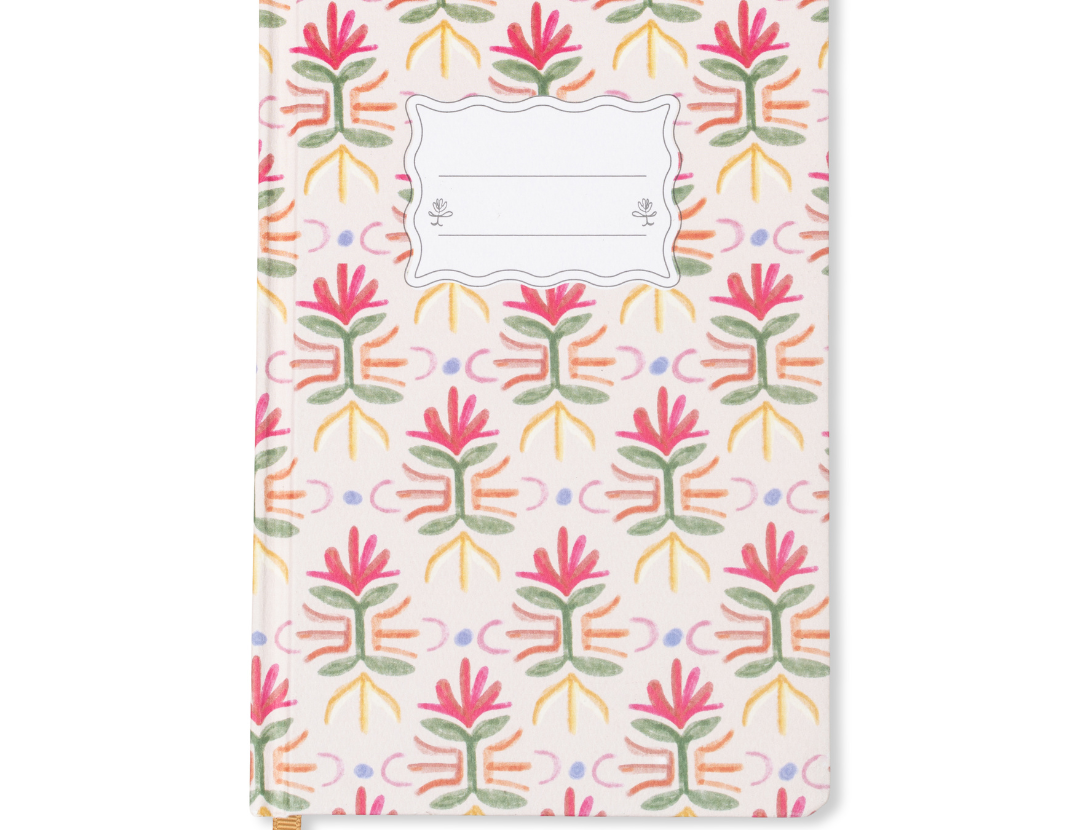 Tropical Journal, a lined journal with a pink, green and white tropical cover