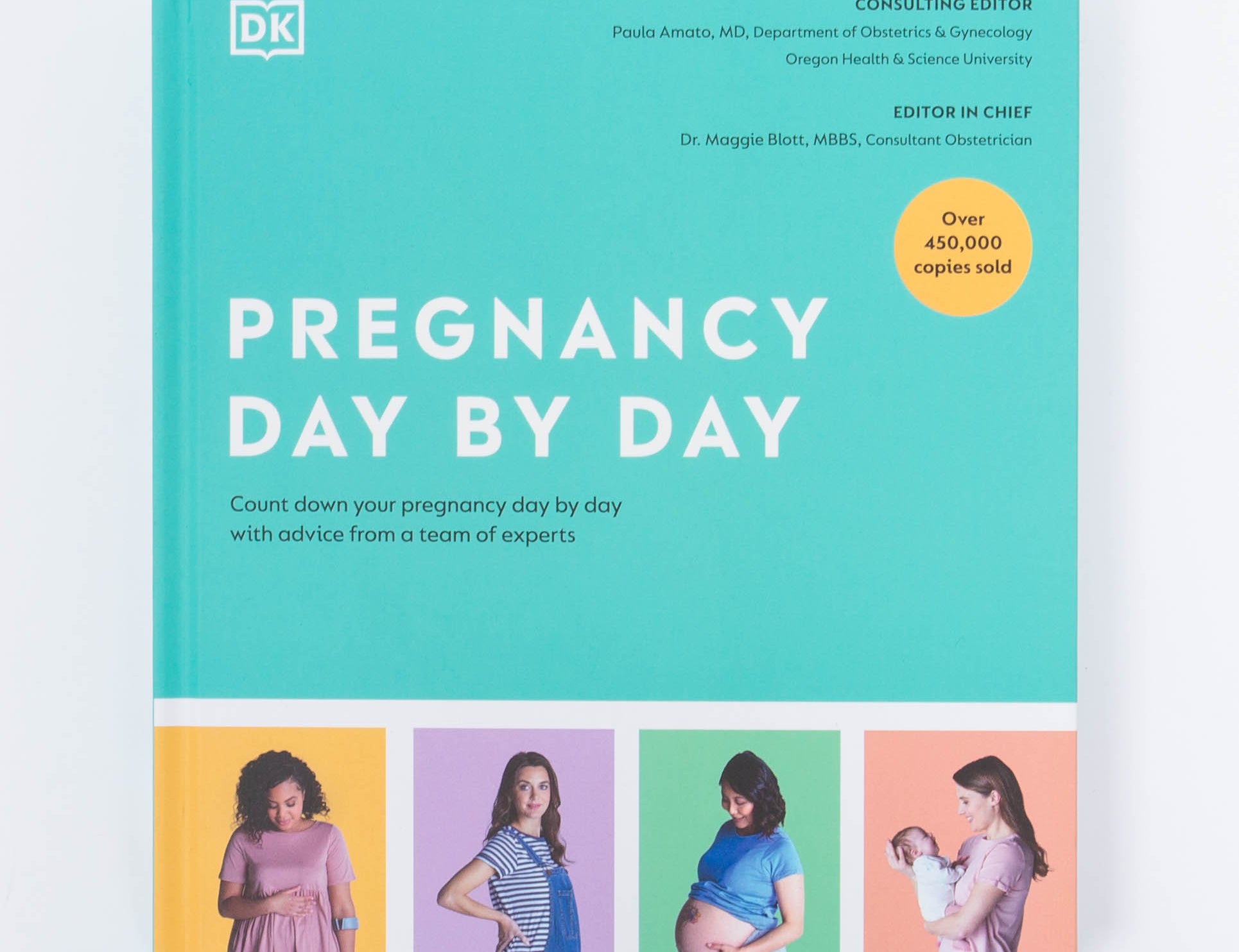 DK Pregnancy Day by Day book, a teal cover with photos of expectant mothers