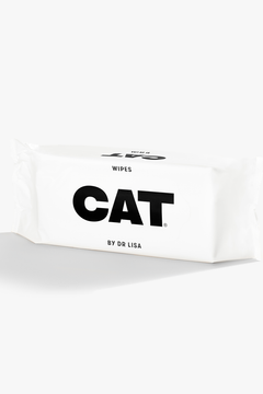DOG by Dr Lisa Cat Wipes, a white resealable pack labeled CAT