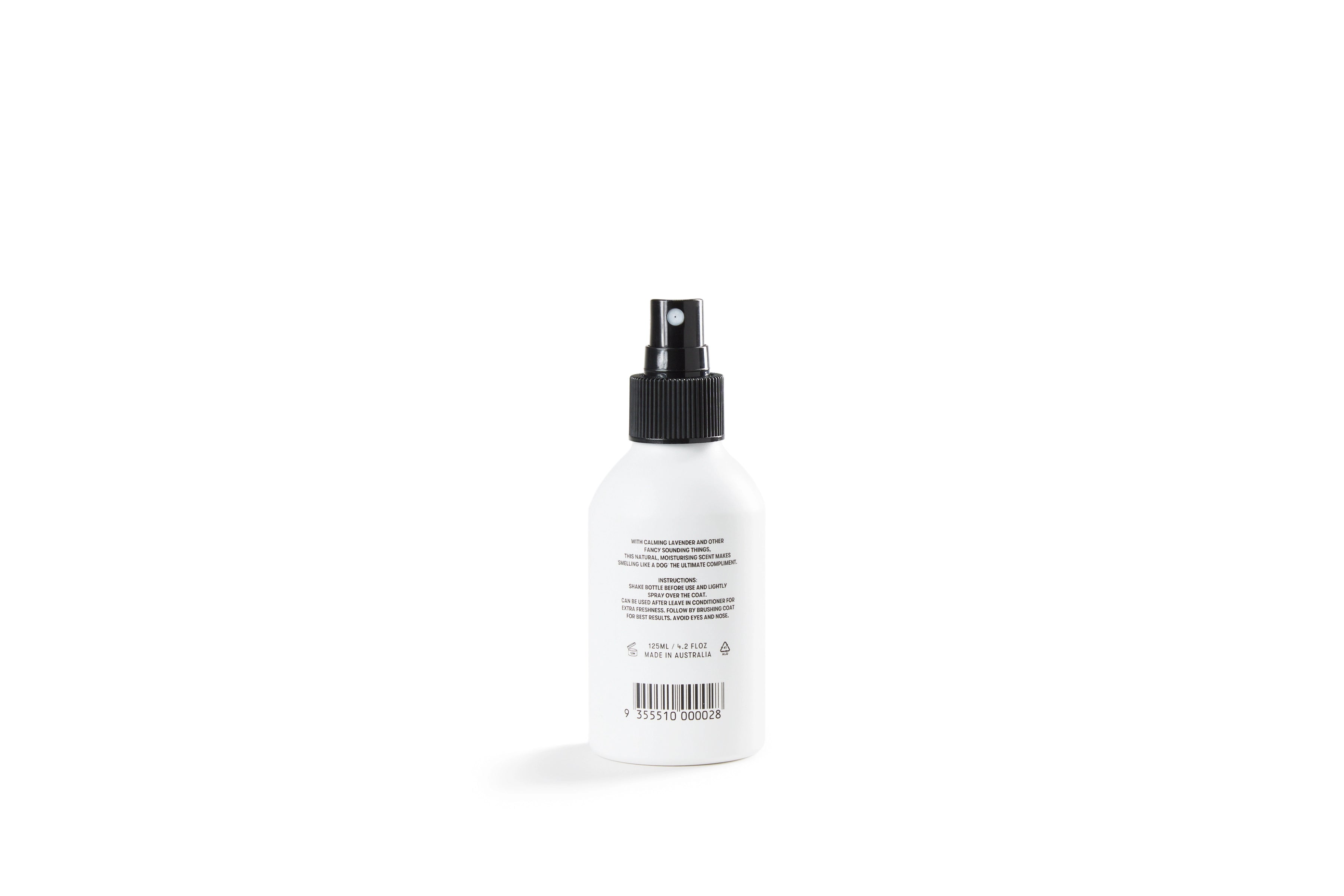 DOG by Dr Lisa Dog Calm Cologne white spray bottle, back label view