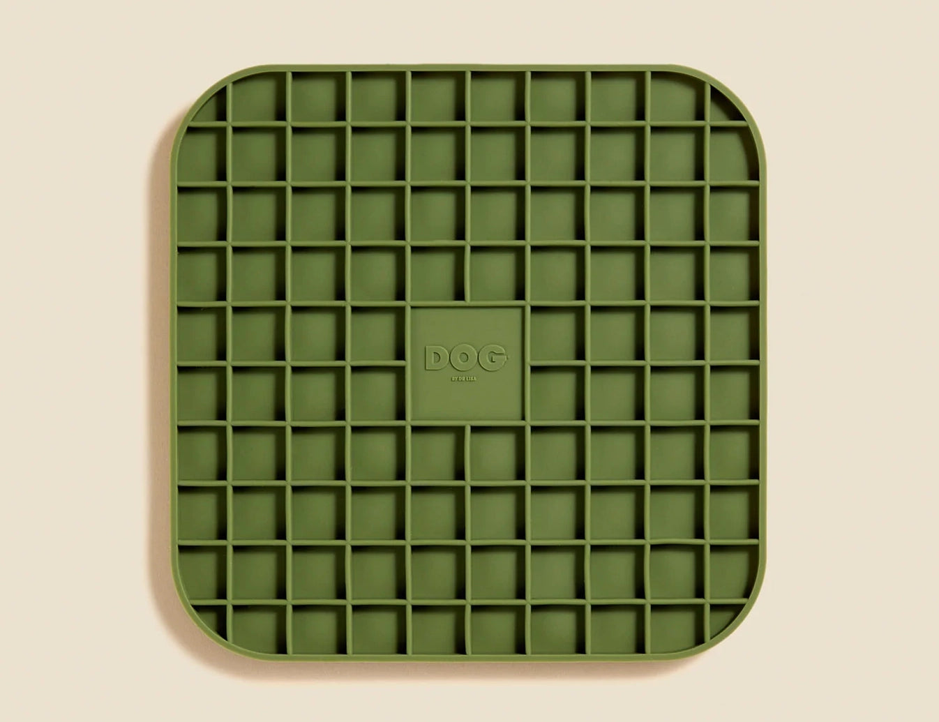 DOG by Dr Lisa DOG Lick Mat in Khaki, an olive green silicone mat with a waffle grid texture