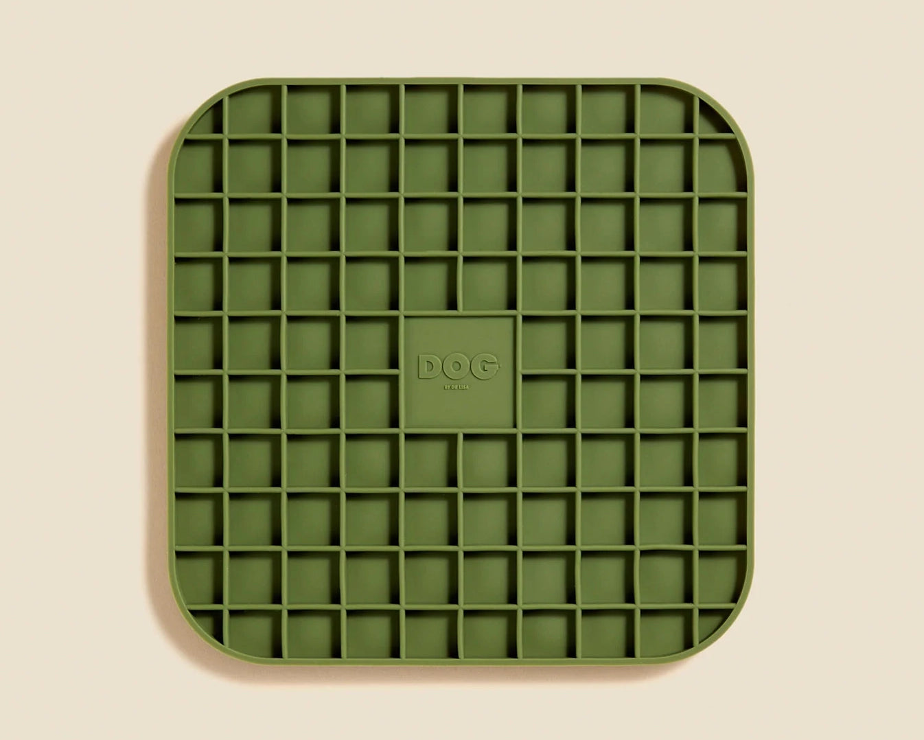 DOG by Dr Lisa DOG Lick Mat in Khaki, an olive green silicone mat with a waffle grid texture