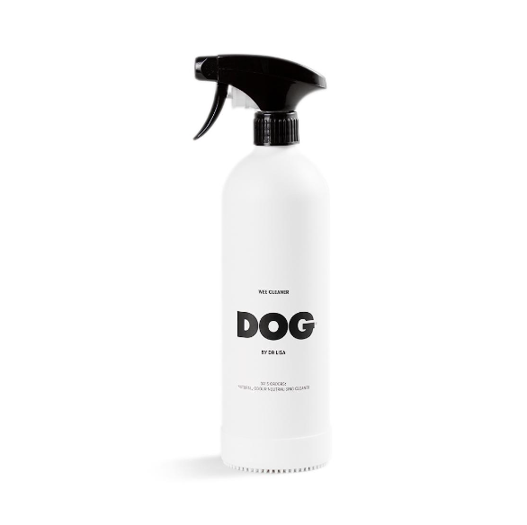 DOG by Dr Lisa Dog Wee Cleaner, a white spray bottle with a black trigger and DOG label