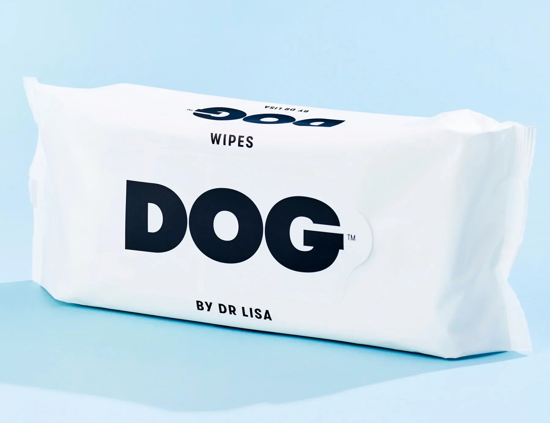 DOG by Dr Lisa Dog Wipes, a white resealable pack labeled DOG on a blue background