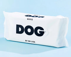 DOG by Dr Lisa Dog Wipes, a white resealable pack labeled DOG on a blue background