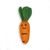 Foggy Dog Cat Toy in Carrot, an orange felt carrot with a smiling face and green top