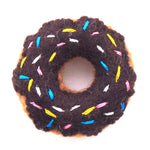 Foggy Dog Cat Toy in Chocolate Donut, a felt donut with chocolate frosting and rainbow sprinkles